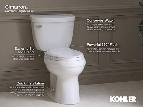 Високоефективен Резервоара за тоалетна KOHLER K-4421-RA-0 Cimarron 1.28 gpf Пети клас с Прав Лост за изключване, Бял