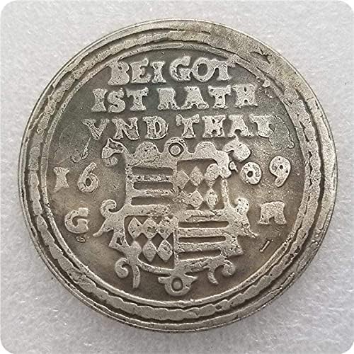 Старинни Занаяти Германия 1609 Чужд Сребърен Долар Сребърен Долар Монета