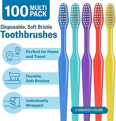 Blasting Health 100 Опаковки за Еднократна употреба Обемна Четка за зъби със средно мека четина - В индивидуална опаковка (Обикновена)