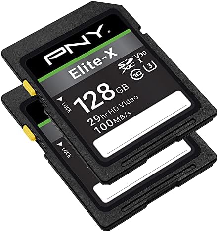 Флаш карта памет на PNY 128GB Elite-X Клас 10 U3 V30 SDXC, 2 комплекта - на 100 Мб/с, клас 10, U3, V30, 4K UHD, Full HD, UHS-I, пълен