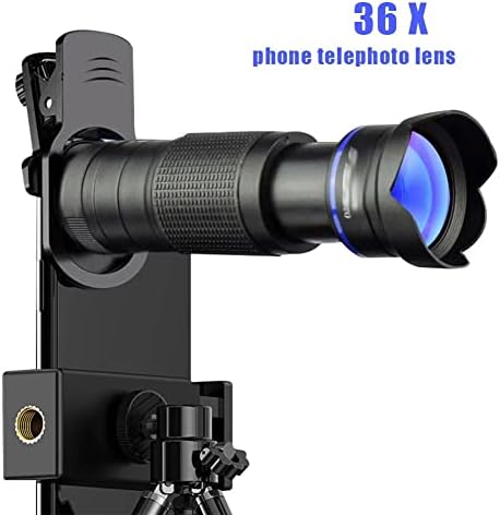 YCFBH 4 в 1 Телеобектив за телефонна камера с 36-кратно увеличение, комплект обективи за макро Рибешко око, широкоъгълен обектив Ангел (Цвят: