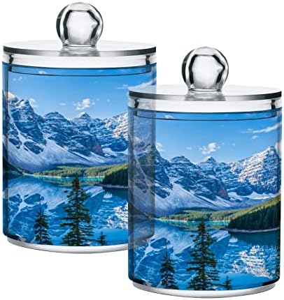 ALAZA 2 Опаковки Qtip Притежателя Диспенсер Пейзаж Езеро в Ледника Скалистите Планини Органайзер за Баня Кутийки за Памучни