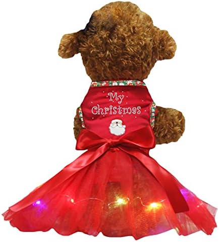 Petitebella Ми Коледна рокля за кученце на Дядо Коледа (Червено / с червени снежинками, среден размер)