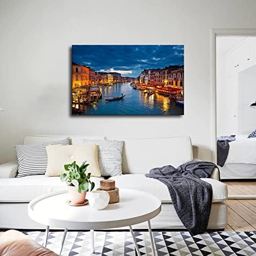 Италия Венеция Монтиране на Изкуството на Красивия Пейзаж на Канале гранде Снимка на Нощния Град Плакат Стенен Декор Платно Стенни живопис (16x24 инча в рамка)