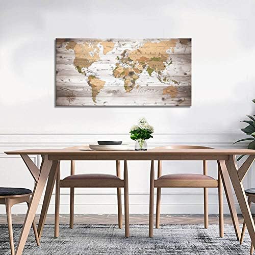 Стенно изкуство с карта на света и за офис, Ретро Плакат с карта на света под едно дърво, Печат върху платно с вашите снимки,