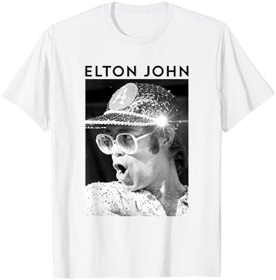 Официална Черно-бяла Тениска с пайети за Елтън Джон със снимка