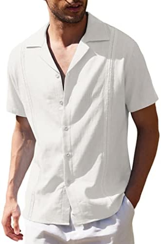 Мъжки Ленени Ризи COOFANDY, Ежедневни Кубинска Риза Guayabera, Плажни Ризи с Къс ръкав