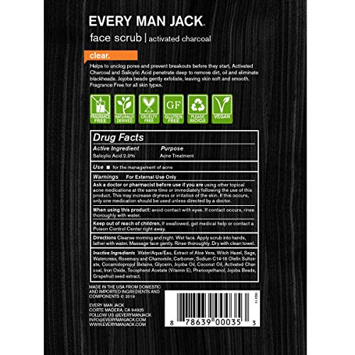 Почистващ Скраб за лице Every Man Jack Skin, Без ароматизатори, 4,2 ет. унция