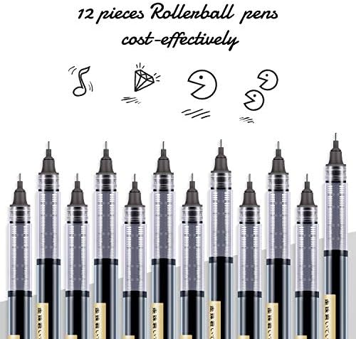 12 Броя Химикалки с катящимися топки, бързо съхнещи Мастила 0,5 мм, Здрав дръжки с Течни мастила, Дръжки-Роллеры (Черни мастила)