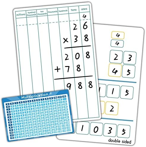 Бяла дъска за практики за умножение в режим на сухо изтриване, Двустранно дъска за умножение от 2 цифри 8 x 12 с таблицата