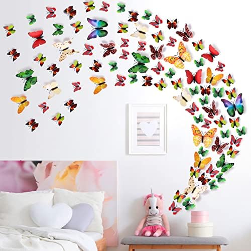 LiveGallery 72 БР 6 Цвята на Сменяемите 3D DIY Красиви Стикери за Стена с Пеперуди, Цветни Пеперуди, Арт Декорация, Стикери за Стени, Стенописи