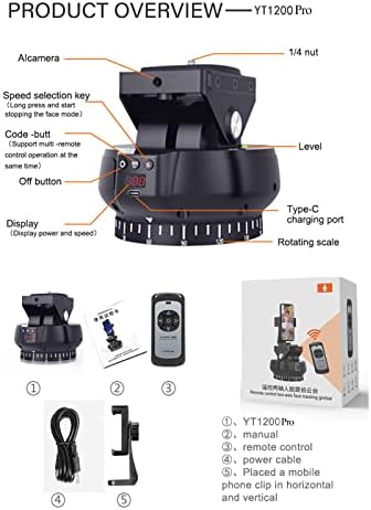 ZTIANFOTO YT-1200 Pro е Автоматична Моторизованная Въртящата Панорамна глава с Вградена камера на Al Smart с Въртяща се глава