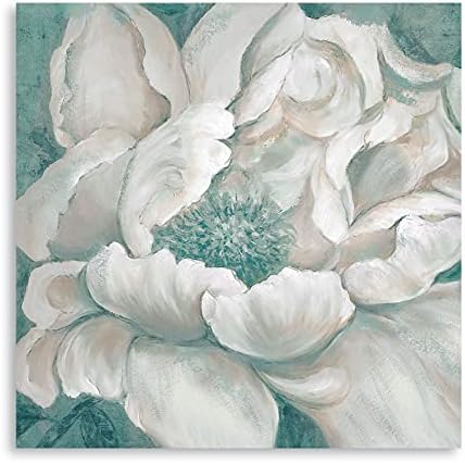 Стенно изкуство върху платно с цветя модел Yelash Синьо - - Боядисване с цвете божур, Стенен декор за баня - Бяла Абстрактна Цветен модел,