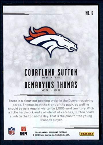 2018 Панини Illusions Футбол 6 Кортленд Сътън /Демариус Томас Начинаещ Denver Broncos RC Официалната търговска картичка NFL