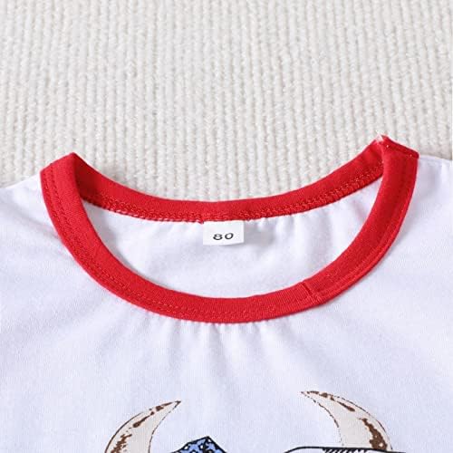 Шорти с Завързана Принтом под формата на Тениски с Цветове, с дълъг ръкав и с Глава на Бик на Деня на Независимостта за момичета
