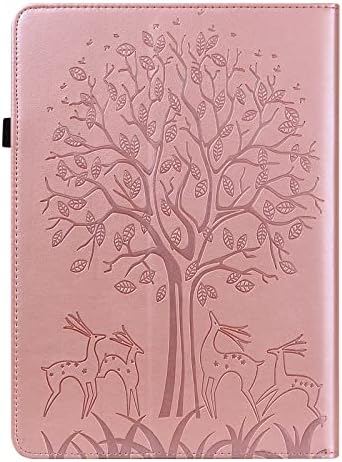 ShinyCase Розово Флип калъф за таблет от изкуствена кожа с релефно под формата на Дърво и Елен за Kindle Paperwhite 11th Генерал 2021, калъф-поставка с Държач за карти, устойчив на уд