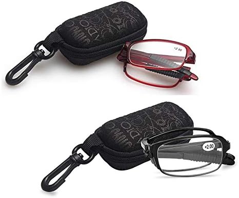 [2 чифта] Сгъваеми Очила, Модерен Компактен Очила Унисекс от асферической смола с Висока разделителна способност с калъф-линия за колан, Черно + кафяво