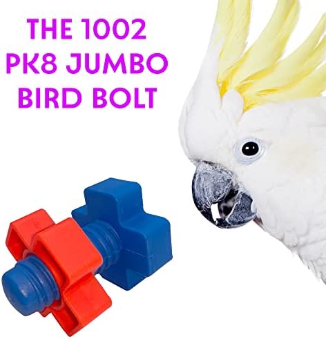 Mandarin Bird Toys 1002 Jumbo Bird Bolts Pk8 от M & M - Ярки Пластмасови Интерактивни играчки за краката, големи масивни детайли, лесно се обръщат, са идеални за домашни любимци среден ра?