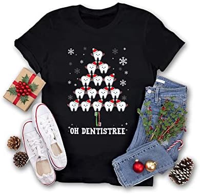 Забавна Тениска Oh Dentistree Коледа Dentist Стоматологичен Assis, Коледна Риза за Стоматолози, Подаръци за Зъболекари за жени, Тениска с весела Коледа, Риза, V-образно деколте,