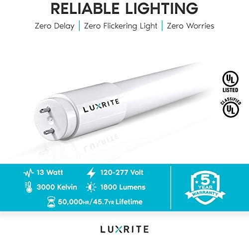 Led лампа LUXRITE 25 в опаковка 4 фута Т8, която е съвместима с баласт и поддръжка байпас, 13 W = 32 W, мек бял цвят 3000