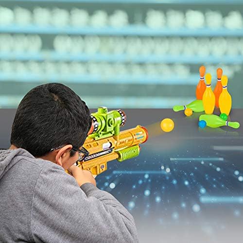ArtCreativity Bowling Пин силен вятър Обстрелваща игра за деца - В комплекта е включен 1 играчка пистолет с 4 разноцветни