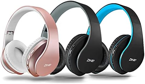 ZIHNIC 3 предмета, 1 комплект безжични слушалки с външни уши от розово злато, 1 черно-синя носи етикет за услугата безжична слушалка и 1 черно-сиво сгъваема безжична слуш