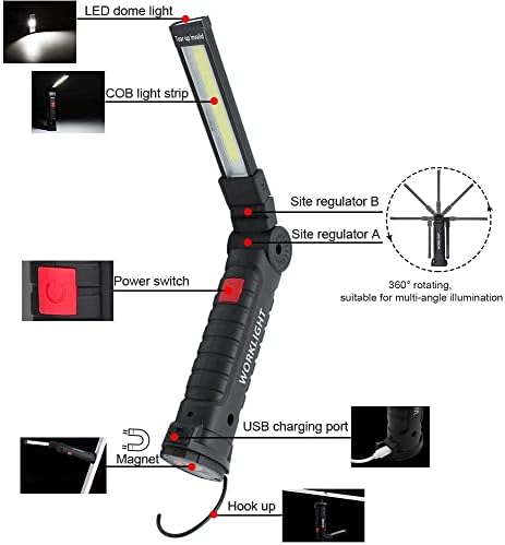 4 опаковки led работни светлини, USB Акумулаторна COB-лампа с магнитна основа, въртяща се на 360 ° и 5 Режима, Сгъване на инспекцията фенер за ремонт на автомобили, работилн