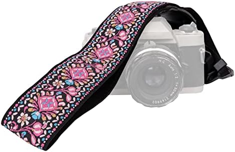 Тъкани каишка Art Tribute розов цвят за всички цифрови и огледално-рефлексни фотоапарати, елегантен, универсален каишка на врата и рамото с бродерия в стил бохо. Най-доб?