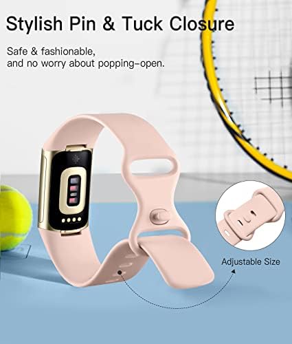 Спортна гривна от 6 опаковки, съвместим с Fitbit Charge, 5 ленти за жени и мъже, лек и водоустойчив Гривна, Взаимозаменяеми каишка за фитнес