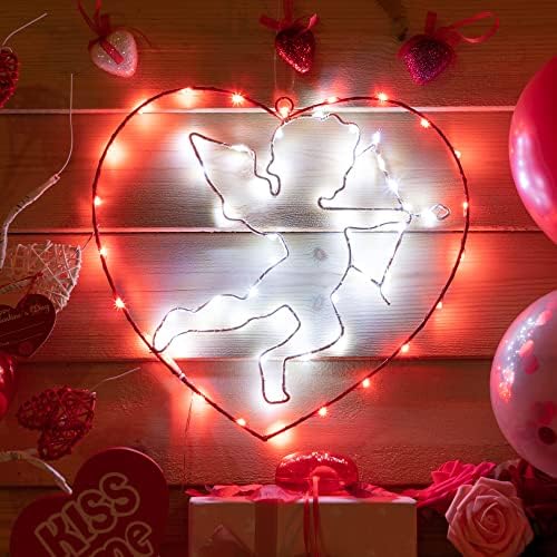 Meonum Прозорец, лампа във формата на Сърце Купидона на Ден, Свети Валентин, 8 Режими, 56 led силуэтных тела, USB щепсел с дистанционно управление,