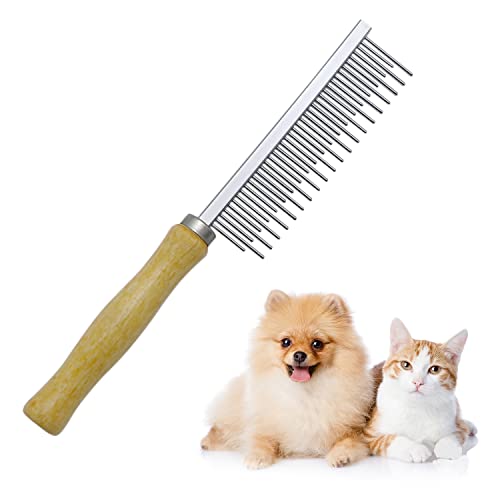 Гребен за грижа за коса с Дървена дръжка за Кучета, Котки и Домашни животни (Многозубый)