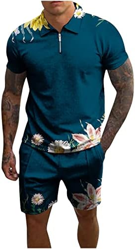 lulshou/ Мъжки Комплект от тениска и Къси панталони, комплект с принтом, Риза, Отгоре с цип, къси Панталони, Всекидневни, Спортни Комплекти от 2 теми, Пролетно Облекло