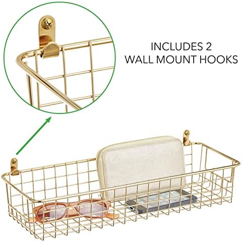 mDesign Стенни Метална кошница за съхранение с дръжки - Декоративен органайзер за окачване в коридора, антрето, спалнята, банята, пералнята - В комплект малки куки - Мек?