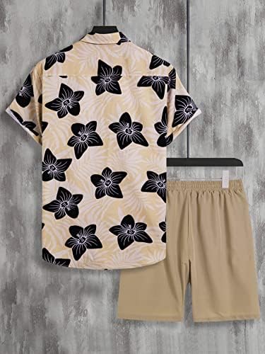 LUBOSE/ Мъжки облекла от две части, Мъжка Риза с флорална принтом и къси панталони с завязками на талията, Без тениски (Цвят: многоцветен, Размер: X-Large)