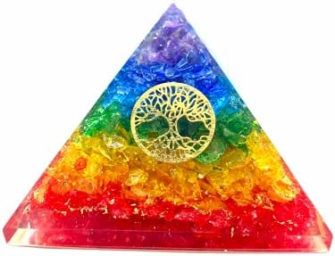 Духовен Элементц 7 Чакра Кристално Дървото на Живота Оргоновая пирамида (3 инча) Включва в себе си 4 Точки Енергия на Кристала Кварц