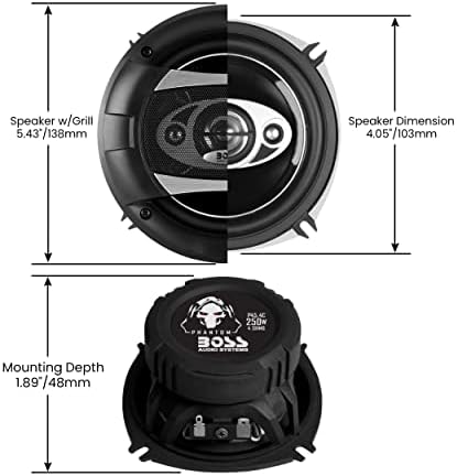 4-Инчов автомобилни стерео говорители BOSS Audio Systems P45.4C серията Phantom мощност от 250 W (двойка), 4-лентови говорители, Пълна