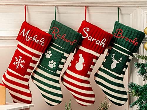 MOSTOP Персонализирани Коледни Чорапи, 19Коледни Чорапи в по-Голяма Лента за Камина, Висящи Украшения, Семеен Коледен Декор за Празника