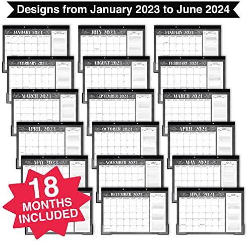 1 Голям Настолен Календар в Селски стил на 2023-2024 година., 1 Магнитна Дъска за сухо Изтриване Ежедневника в хладилник, Голям Календар