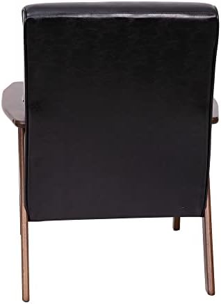 Модерен стол средата на века за реклама на мебели Langston Commercial - Черен кожен салон - Дървена рамка и подлакътници