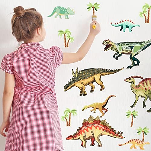 39 Бр. Стикери за стена с Динозаври детски Кът, Светещи в Тъмното Етикети, Голям Декор под формата на Динозавър, Стикери за Дневна