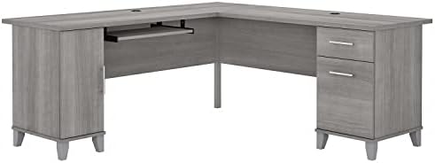 L-образно бюро Bush Furniture Somerset 72W с чекмедже за съхранение на платиново-сив цвят