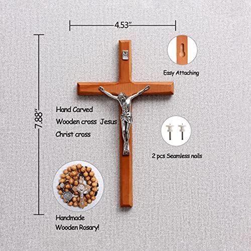 GFRGFH Стенен Кръст с Разпятието, Католическите Кръстове ръчно изработени Дървени Четками, Дървено Разпятие за стена, Исус Кристиан