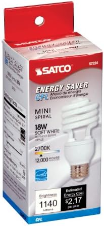 Satco S6273 18-Ваттная мини-Спирала Medium Base T2, 5000 До 120 В, Еквивалентна на 75-Ваттной лампа с нажежаема жичка за затворени осветителни тела, 3 бр. в опаковка