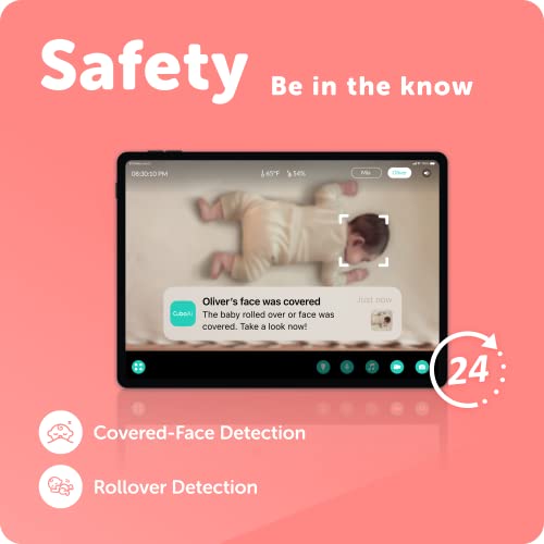 Умен следи бебето Cubo Ai Plus с монтиране на стена: предупреждения за сигурност на съня при затворено лицето, опасна зона и анализ на съня - Камера за нощно виждане 1080p HD,