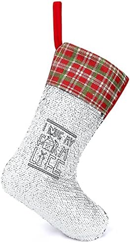 Аз обичам моята Фермерскую Живот Селска Коледни Чорапи с Лъскави Пайети Коледен Празник Камина Кмет на Вечерни Окачен Декор