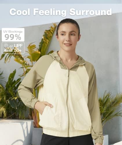 Дамски солнцезащитная яке BENEUNDER UPF 50 + и е С UV блок, Дишаща Бързосъхнеща Лека Охлаждаща Риза с качулка