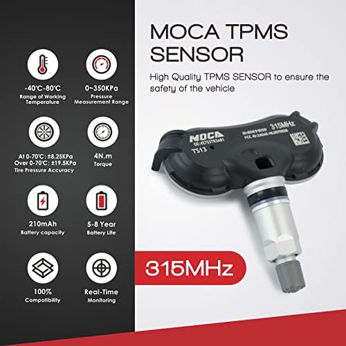 MOCA 4 бр. Комплект сензори, система за контрол на налягането в гумите 315 Mhz (TPMS) подходящ за 2008-2013 Honda Civic, 2011-2015 CR-Z, 2009-2011 Element, 2009-2014 Fit, 2010-2014 Insight, 2011-2017 Odyssey