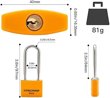 Алуминиеви Окачени Заключване CINCINNO в опаковка 12 броя с Ключове, Подобни Катинари с ключ ширина 1-9/16 (40 мм), Открит Окачени Заключване за Навеси, Блок за съхранение на