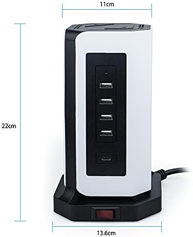 DUBAO Мултиплен Вертикална Сила лентата на ЕС Електрически Контакт 9-Позиционен Изход Кула USB портове-C Кабел с дължина 2 м, Със защита от пренапрежение и късо съединен?