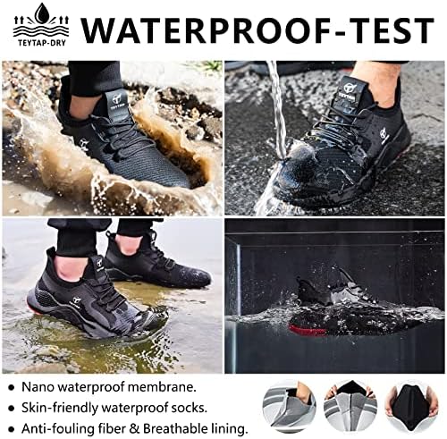 TEYTAP/ Водоустойчив обувки със стоманени пръсти, за мъже и Жени, Лека Работна Обувки, Дишаща Удобна Защитни обувки без Закопчалка, Устойчив